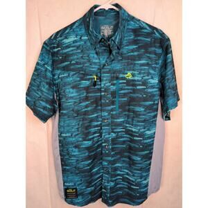 Loco Skailz blue button up fishing shirt Sz Small Performance Vented Perferated